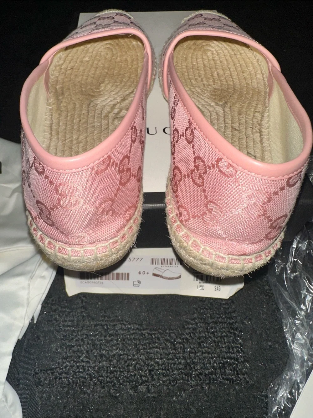 Authentic Gucci GG Canvas Pink Espadrille Flat Women’s Shoes